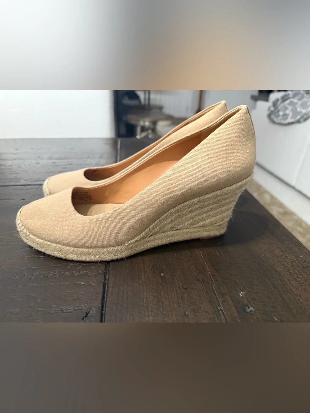 Neutral J Crew Canvas Espadrille Wedge Pumps - Women